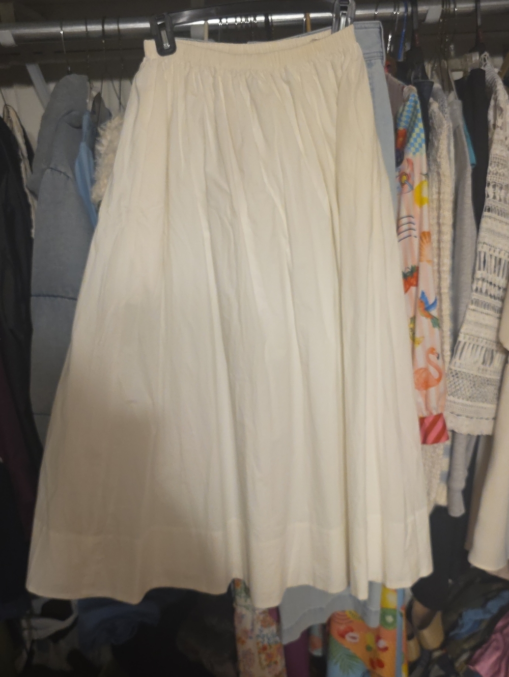 Women's Cream A-Line Midi Skirt - Elastic Waist